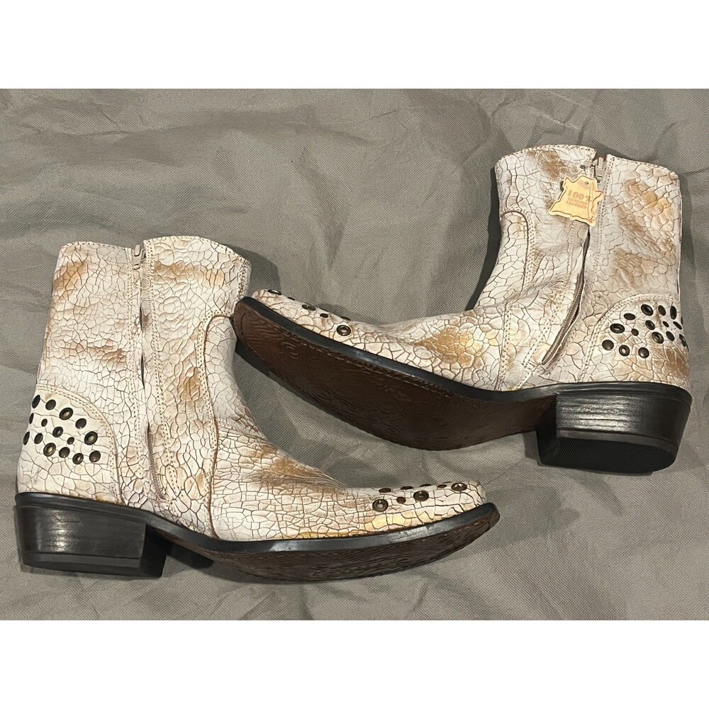 Impulse White & Gold Cracked Leather Boots (Size 12) New Rare!